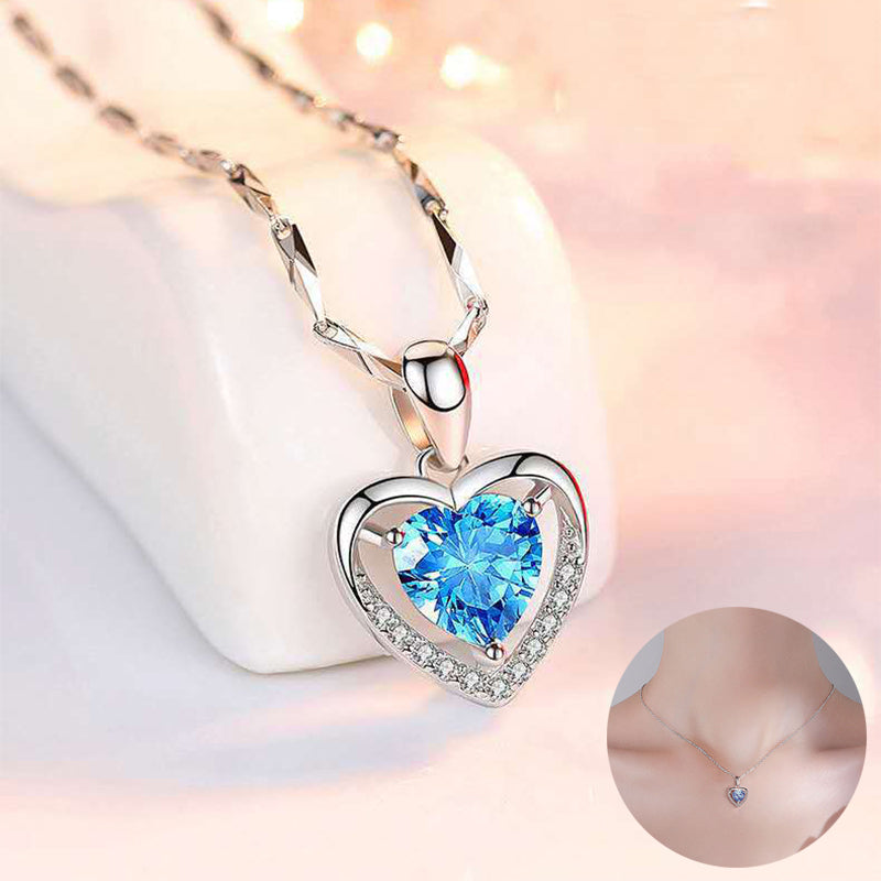 Silver 925 Heart-shaped Rhinestones Necklace Luxury, Personalized Necklace For Women