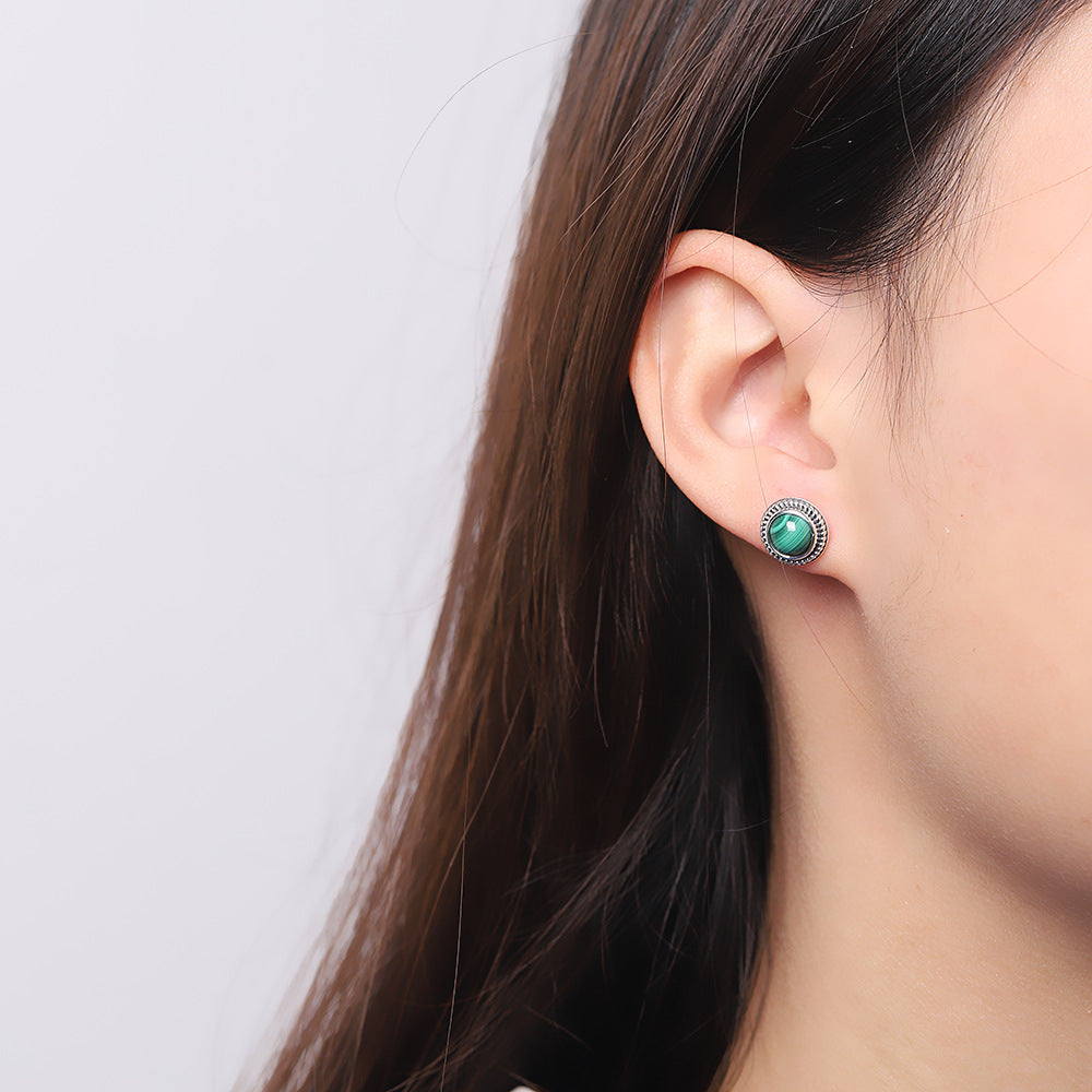 S925 Silver Fashion Simple Women's Earrings Malachite