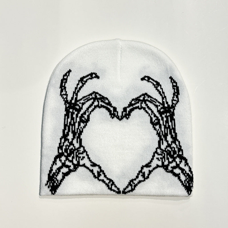 Heart-shaped Skull Hand-held Flower Knitted Wool Hat