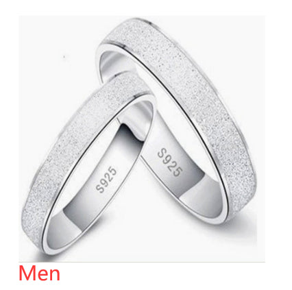 Silver S925 Sterling Silver Frosted Couple Ring