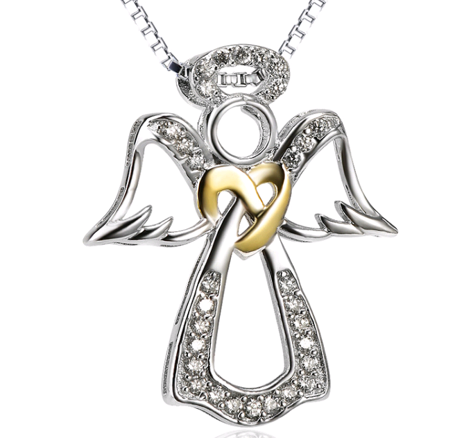 S925 sterling silver heart-shaped diamond-studded item Angel gold-plated pendant necklace