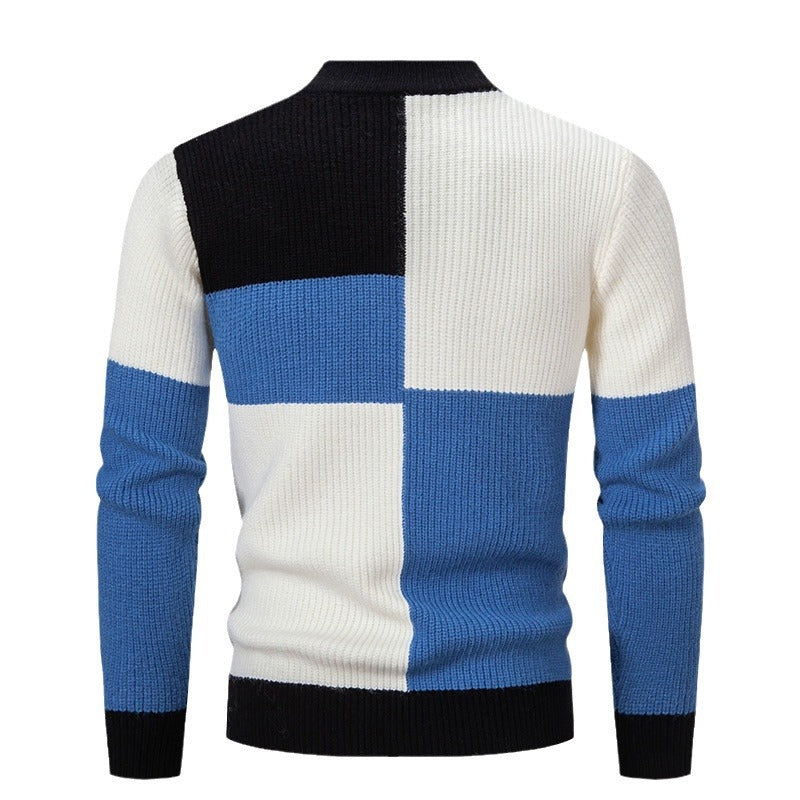 Men's Knitwear Sweater Color Stitching Stand-collar