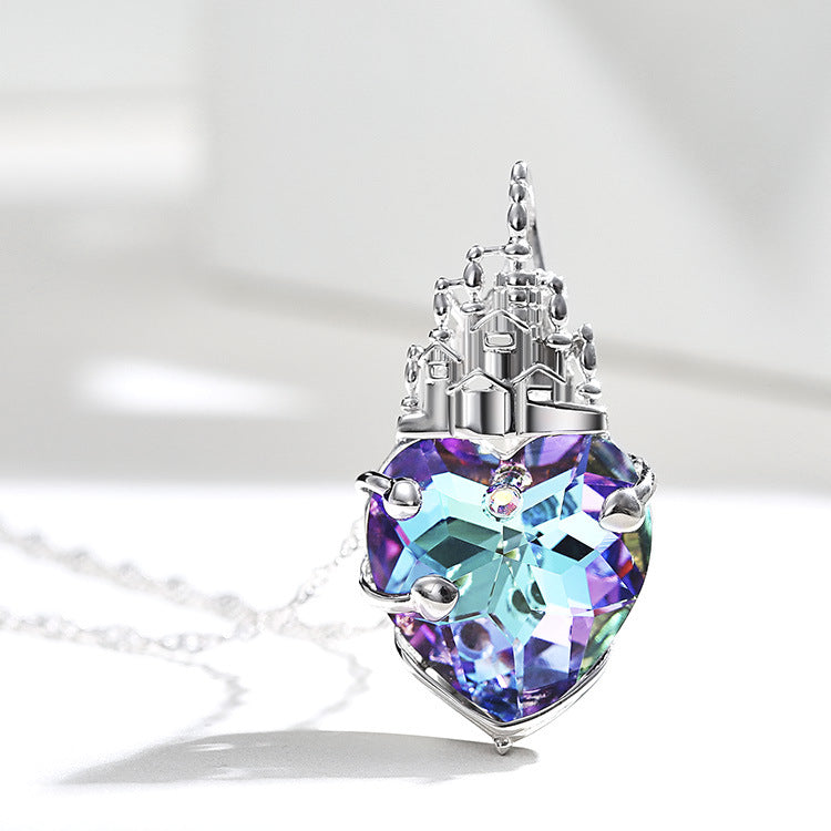 Cidelle European And American Hot Style S925 Sterling Silver Necklace Female Fashion Simple Wild Crystal Heart-shaped Love Castle Pendant