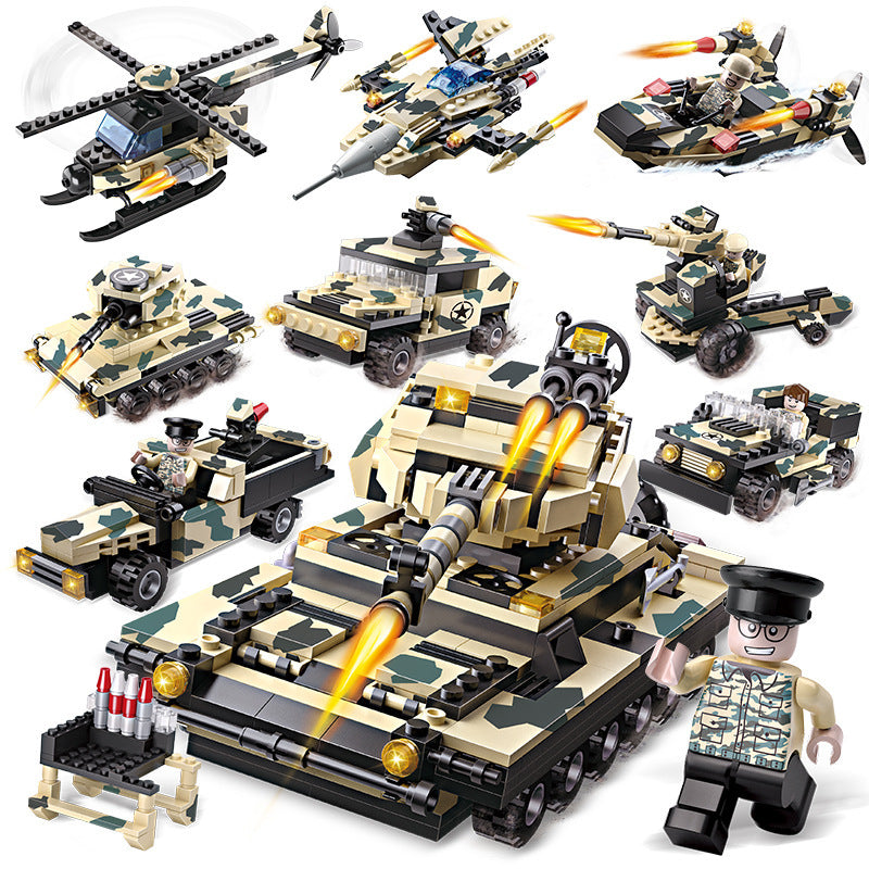 Military tank eight in one building block toy