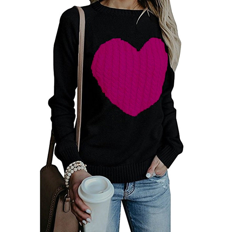 Love Printed Pullover Sweater For Women Solid Color