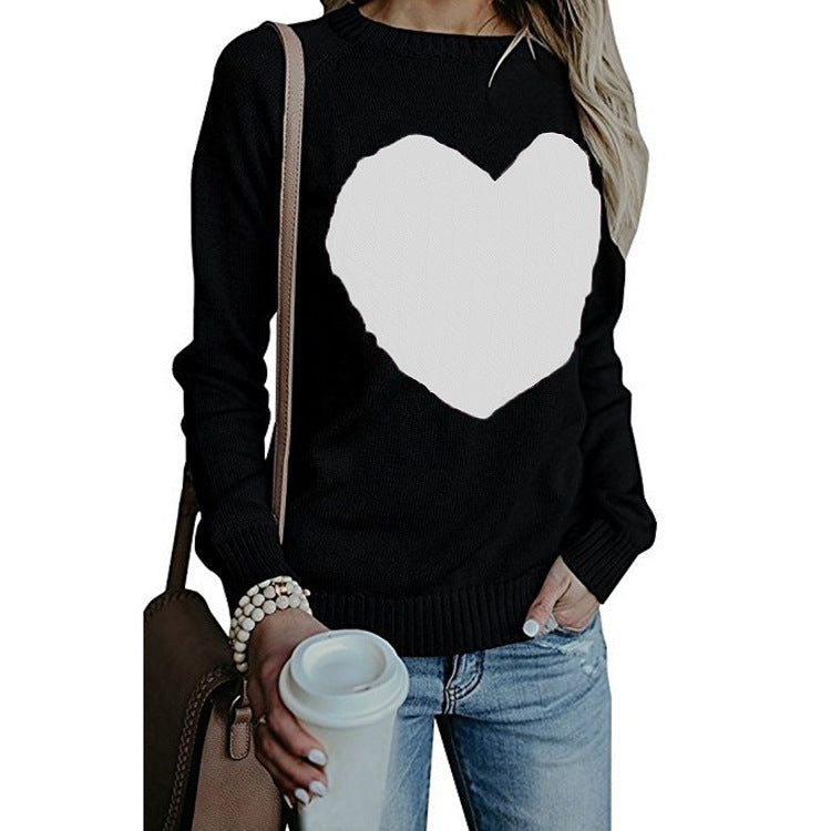 Love Printed Pullover Sweater For Women Solid Color