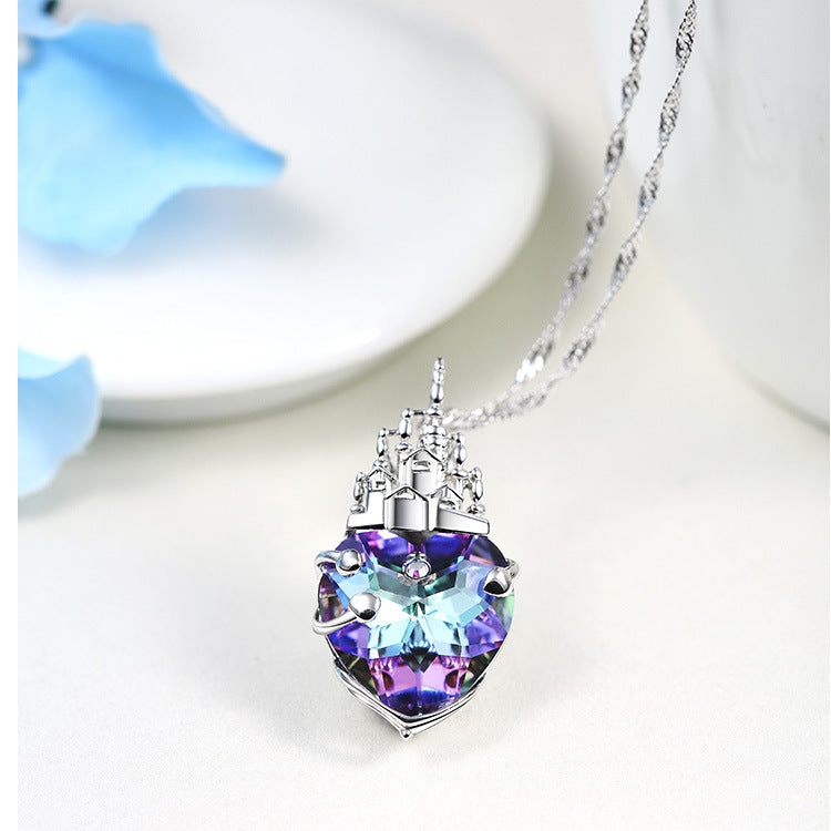 Cidelle European And American Hot Style S925 Sterling Silver Necklace Female Fashion Simple Wild Crystal Heart-shaped Love Castle Pendant