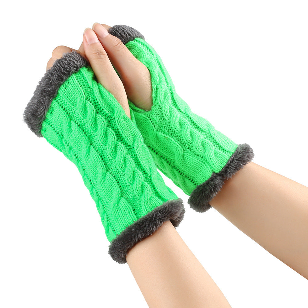 Winter Plush Gloves Twist Knitted Fingerless Fleece Gloves Women Warm Thickened Woolen Gloves