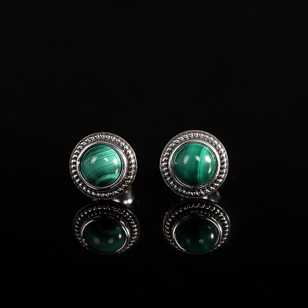 S925 Silver Fashion Simple Women's Earrings Malachite