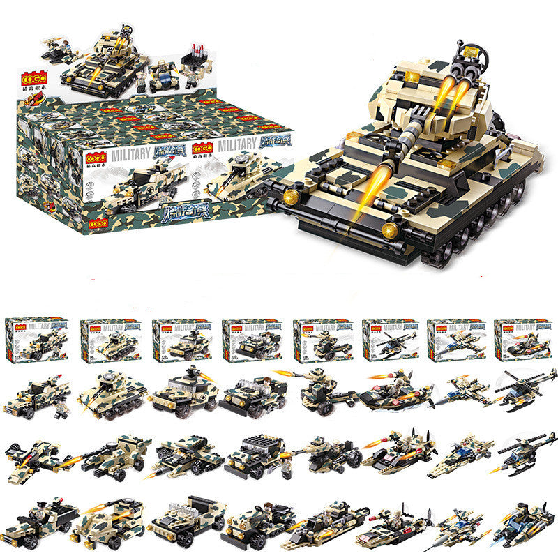 Military tank eight in one building block toy