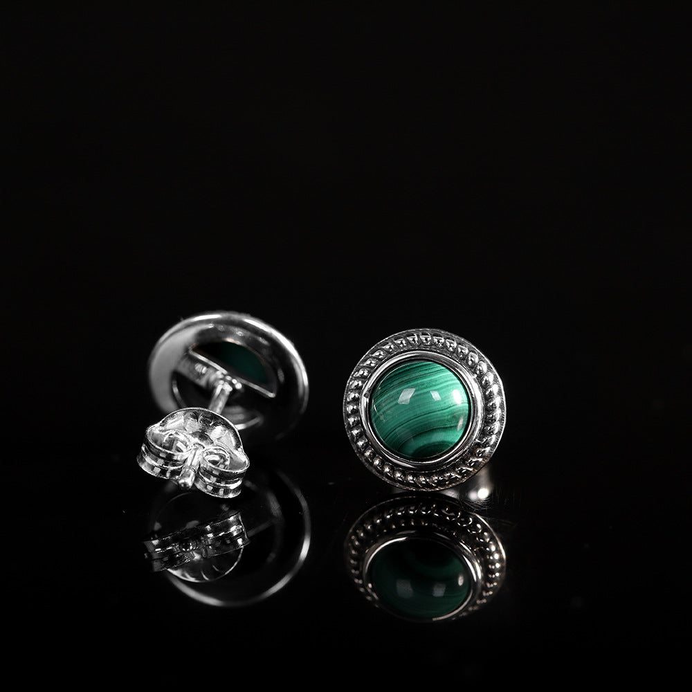 S925 Silver Fashion Simple Women's Earrings Malachite