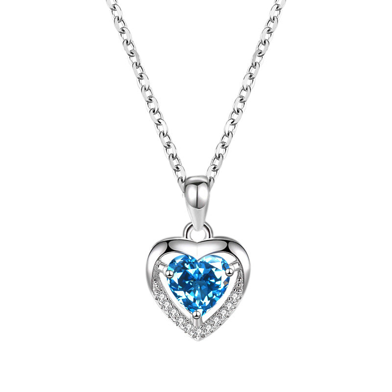 Silver 925 Heart-shaped Rhinestones Necklace Luxury, Personalized Necklace For Women