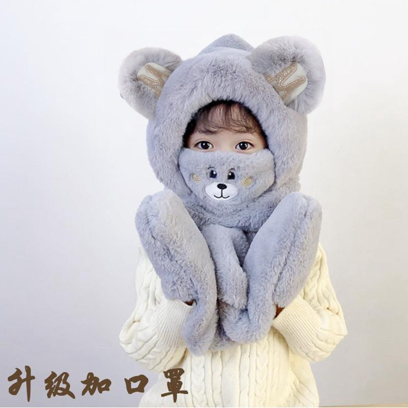 Children's Hat Scarf Gloves One-piece Hat