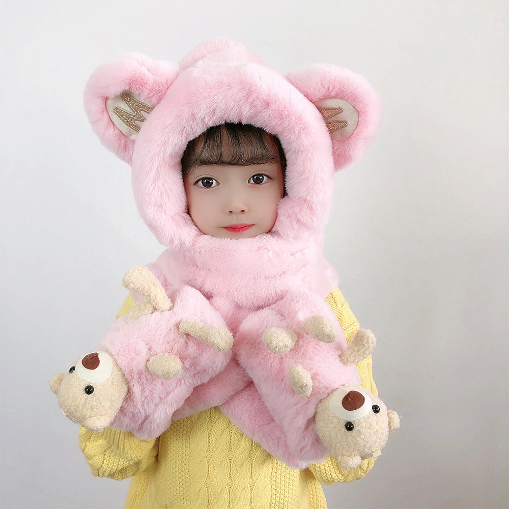 Children's Hat Scarf Gloves One-piece Hat