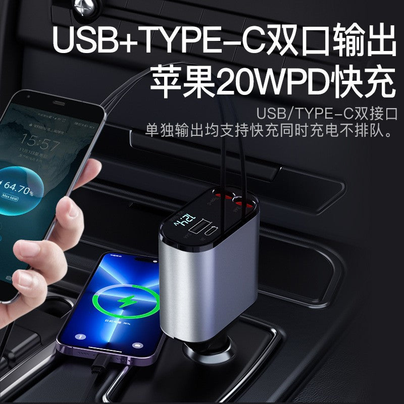 Metal Car Charger 100W Super Fast Charging Car Cigarette Lighter USB And TYPEC Adapter