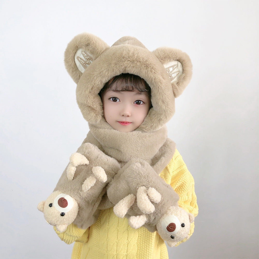 Children's Hat Scarf Gloves One-piece Hat