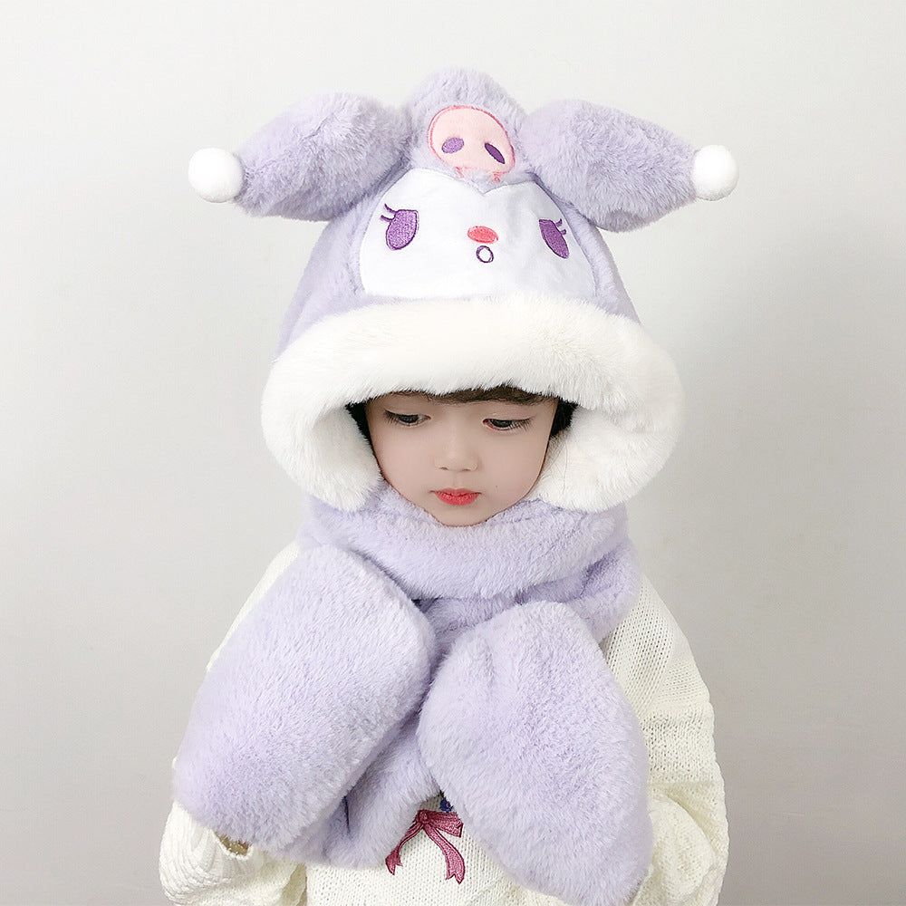 Children's Hat Scarf Gloves One-piece Hat