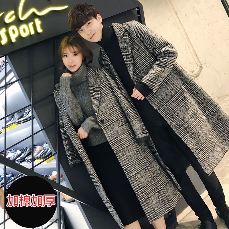 2023 New Autumn And Winter Woolen Coats For Couples, Medium And Long Houndstooth Plaid Windbreakers For Men And Women, Trendy Woolen Coats