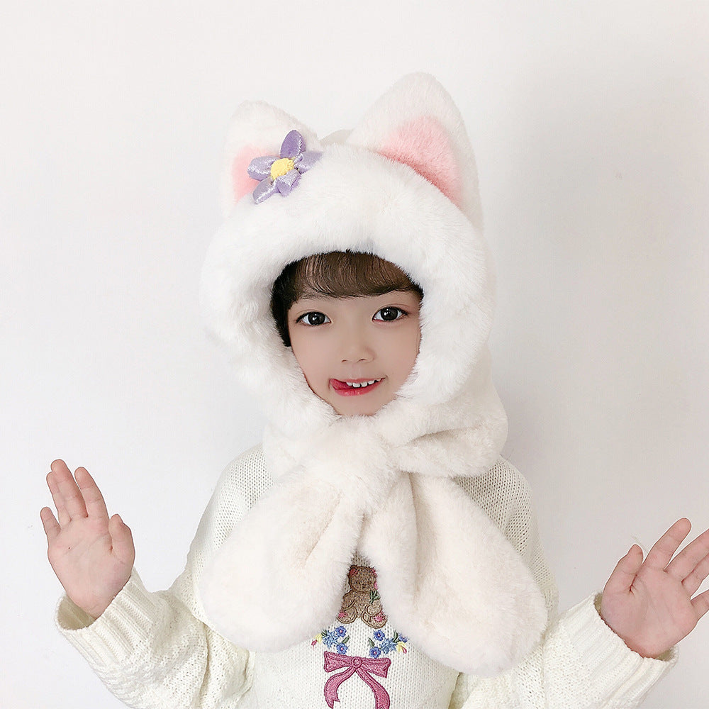 Children's Hat Scarf Gloves One-piece Hat