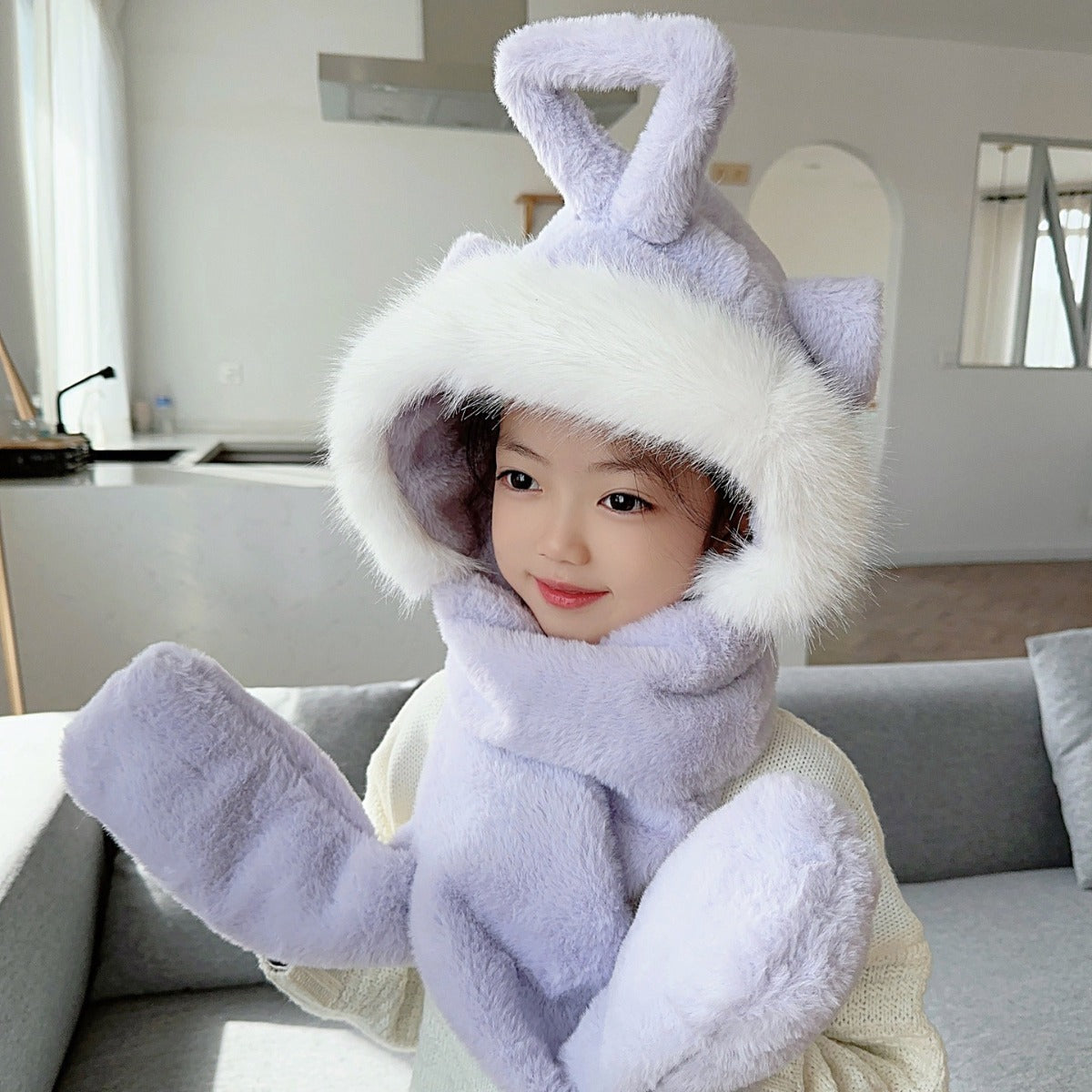 Children's Hat Scarf Gloves One-piece Hat