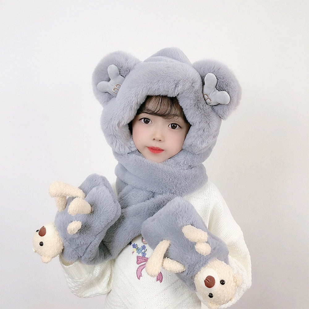 Children's Hat Scarf Gloves One-piece Hat