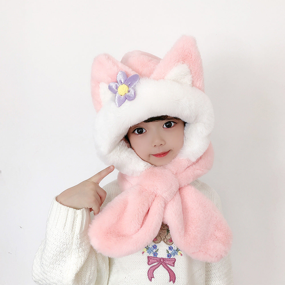 Children's Hat Scarf Gloves One-piece Hat