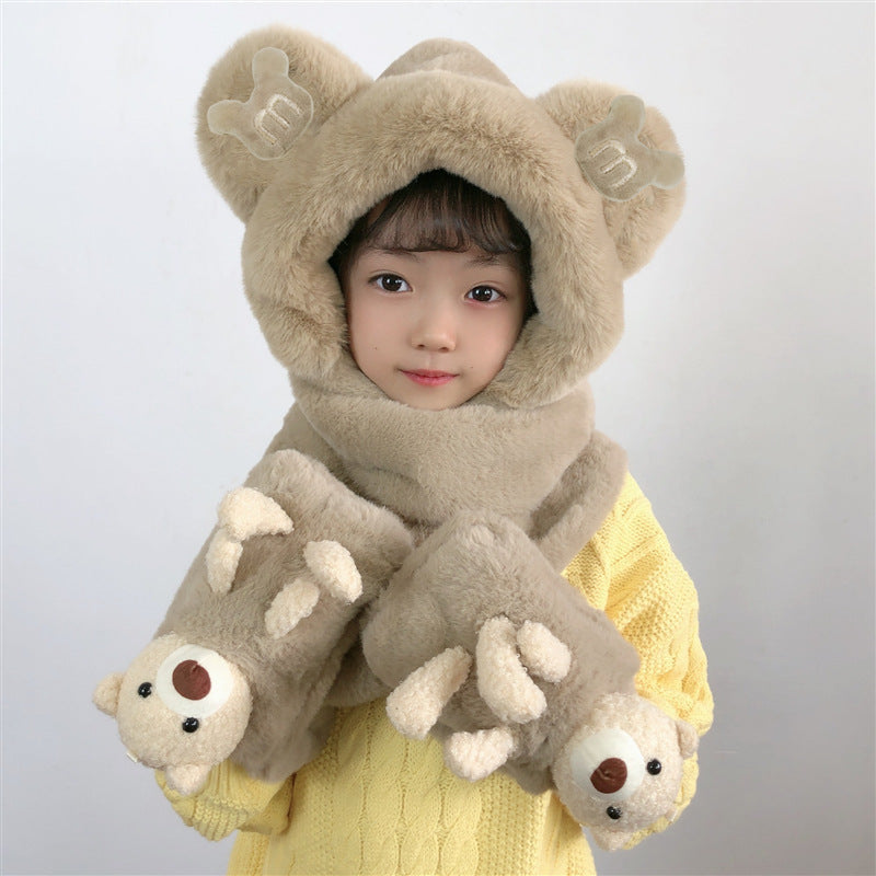 Children's Hat Scarf Gloves One-piece Hat