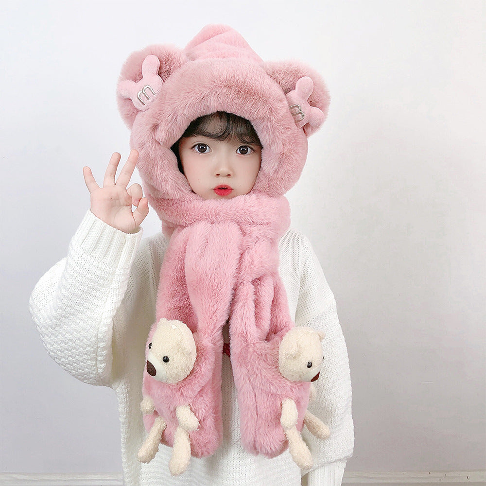 Children's Hat Scarf Gloves One-piece Hat