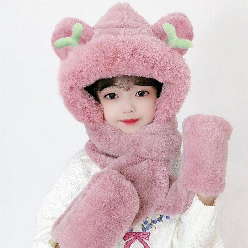 Children's Hat Scarf Gloves One-piece Hat