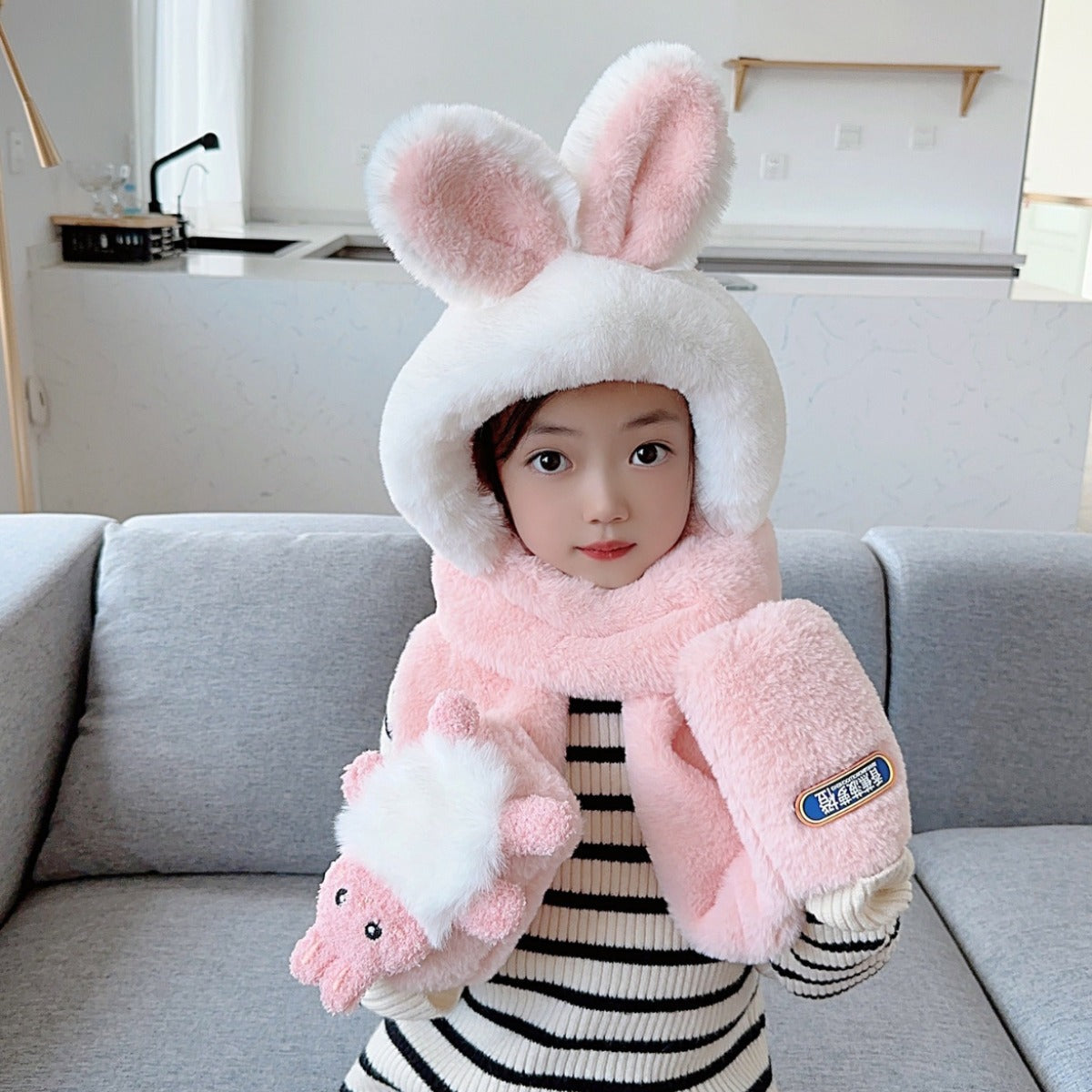 Children's Hat Scarf Gloves One-piece Hat