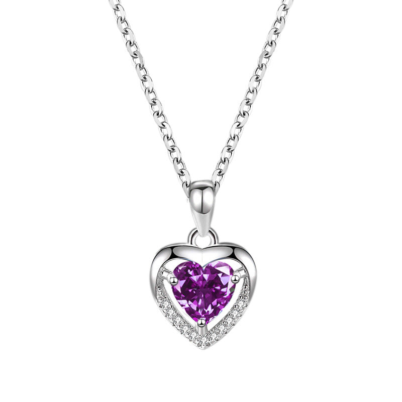 Silver 925 Heart-shaped Rhinestones Necklace Luxury, Personalized Necklace For Women