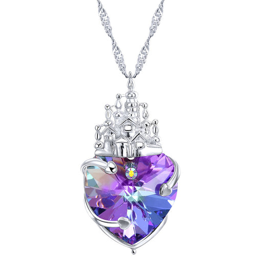 Cidelle European And American Hot Style S925 Sterling Silver Necklace Female Fashion Simple Wild Crystal Heart-shaped Love Castle Pendant