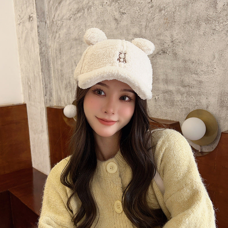 Little Bear Niche Cute Cartoon Autumn And Winter Lamb Fur Peaked Cap