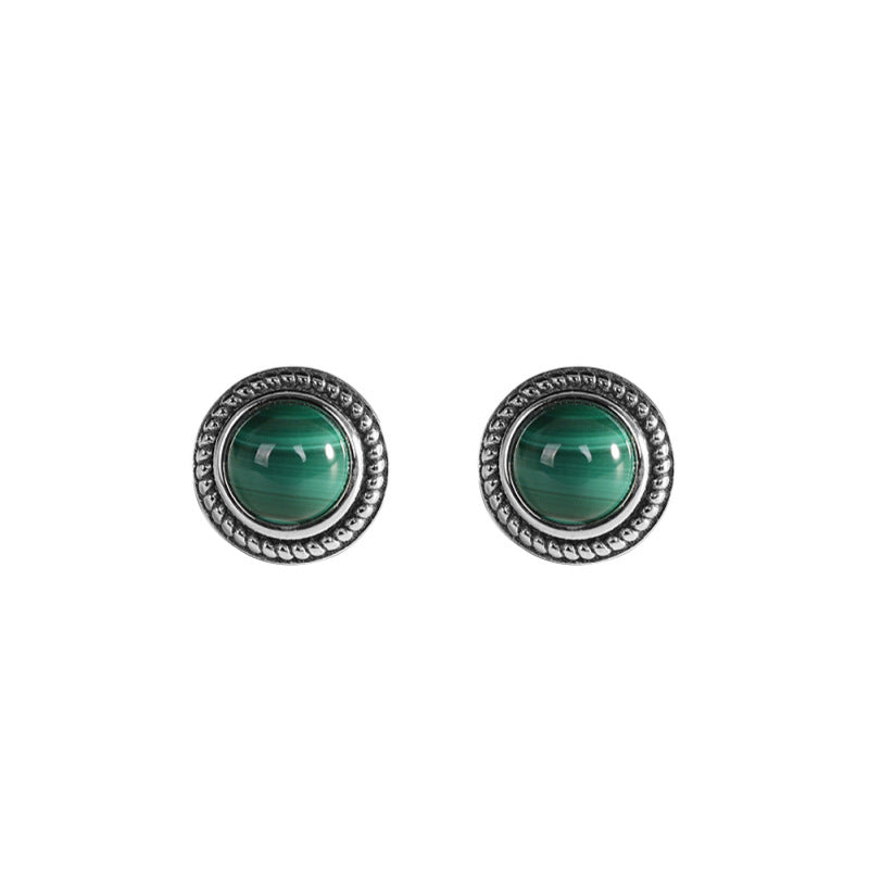 S925 Silver Fashion Simple Women's Earrings Malachite