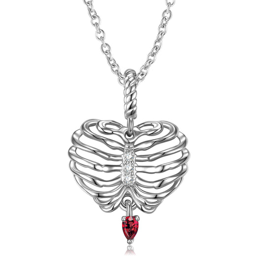 Heart Shaped Skeleton Necklace Women's Fashion Versatile Ins Style S925 Sterling Silver