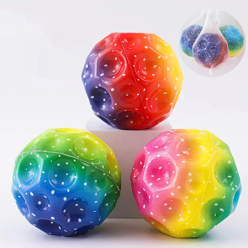 Colorful Hole Ball Soft Bouncy Ball Anti-fall Moon Shape Porous Bouncy Ball Kids Indoor Toys Ergonomic Design Elastic Ball