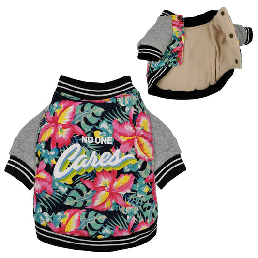 Pet Clothes Windproof Jacket Dog Clothes Printed Cotton Clothing Fashion Big Flower Jacket Tide Brand Baseball Jersey