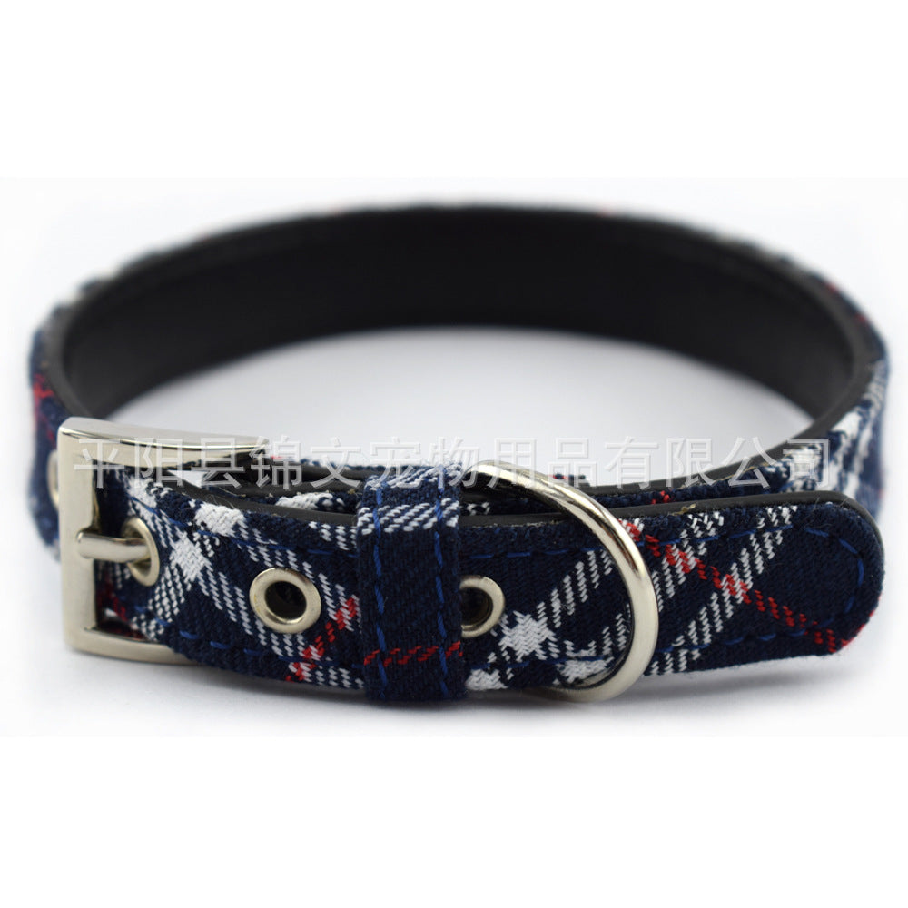 Scottish Plaid Dog Collar Classic Red Plaid PU Leather Natural Yellow Twill Dog Chain Pet Supplies