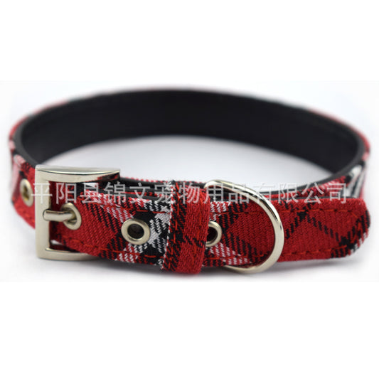 Scottish Plaid Dog Collar Classic Red Plaid PU Leather Natural Yellow Twill Dog Chain Pet Supplies