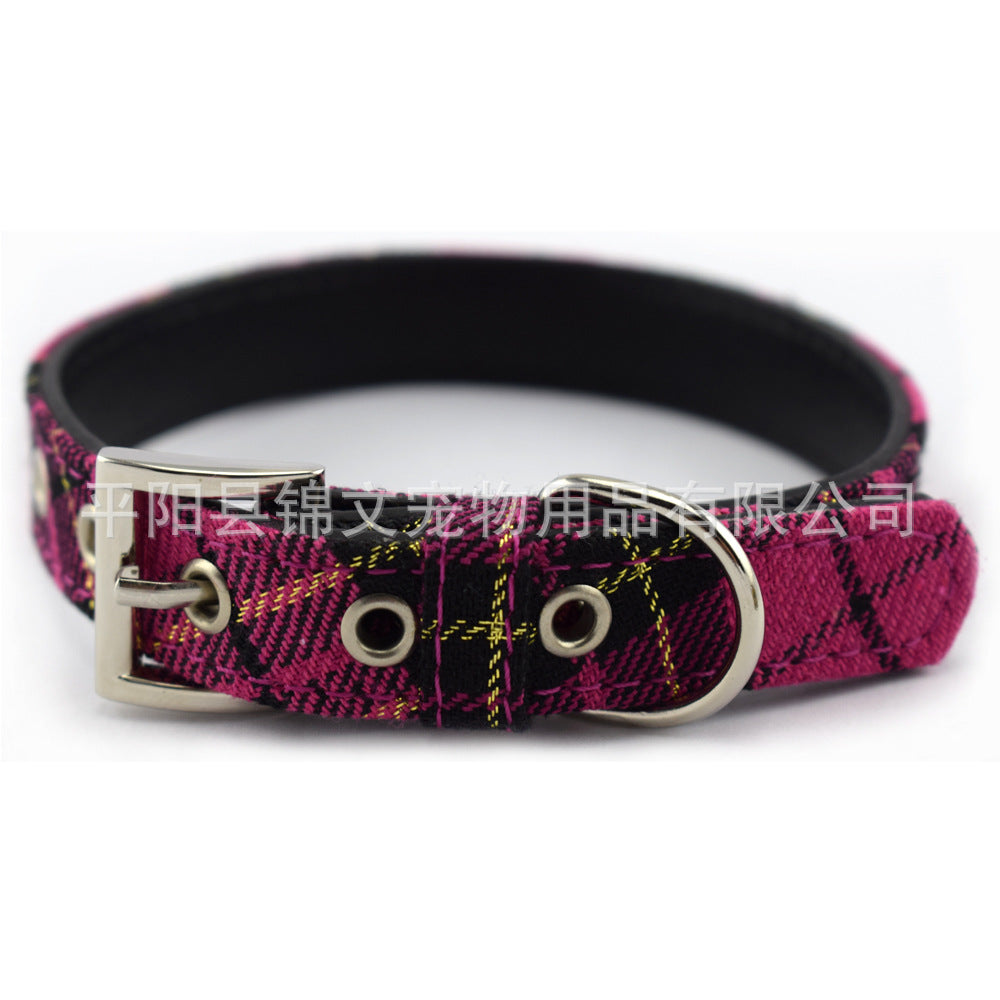 Scottish Plaid Dog Collar Classic Red Plaid PU Leather Natural Yellow Twill Dog Chain Pet Supplies