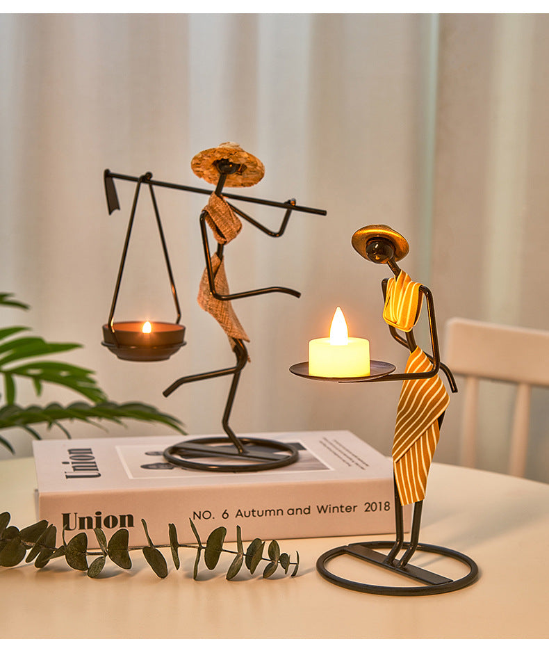 Carrying Girl Candlestick Iron Art Ornament Living Room Bedroom Room Restaurant Candlelight Dinner Decoration