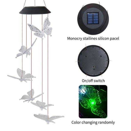 6 LED Solar Wind Chime Colorful Gleamy Butterfly Light